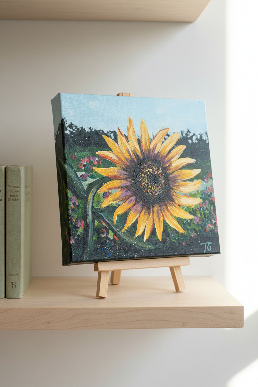 One of a kind original sunflower painting 'Honey' by Teri Stephens – warm golden tones, 10x10 acrylic on canvas