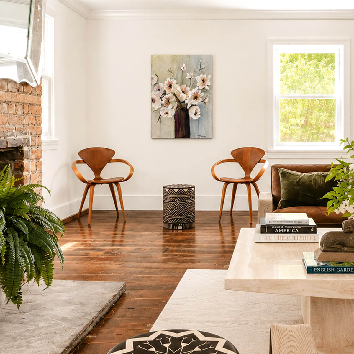 Original Floral Paintings by artist Teri Stephens, styled in a styled contemporary interior.