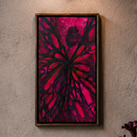 Becoming - original mixed media figurative butterfly portrait by Tennessee artist Teri Stephens, 15 x 30