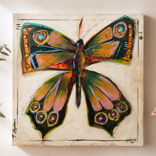 Fold - Original butterfly painting on 10x10 gallery wrapped canvas, by Tennessee artist Teri Stephens, part of the Wild Meadow Butterflies Series