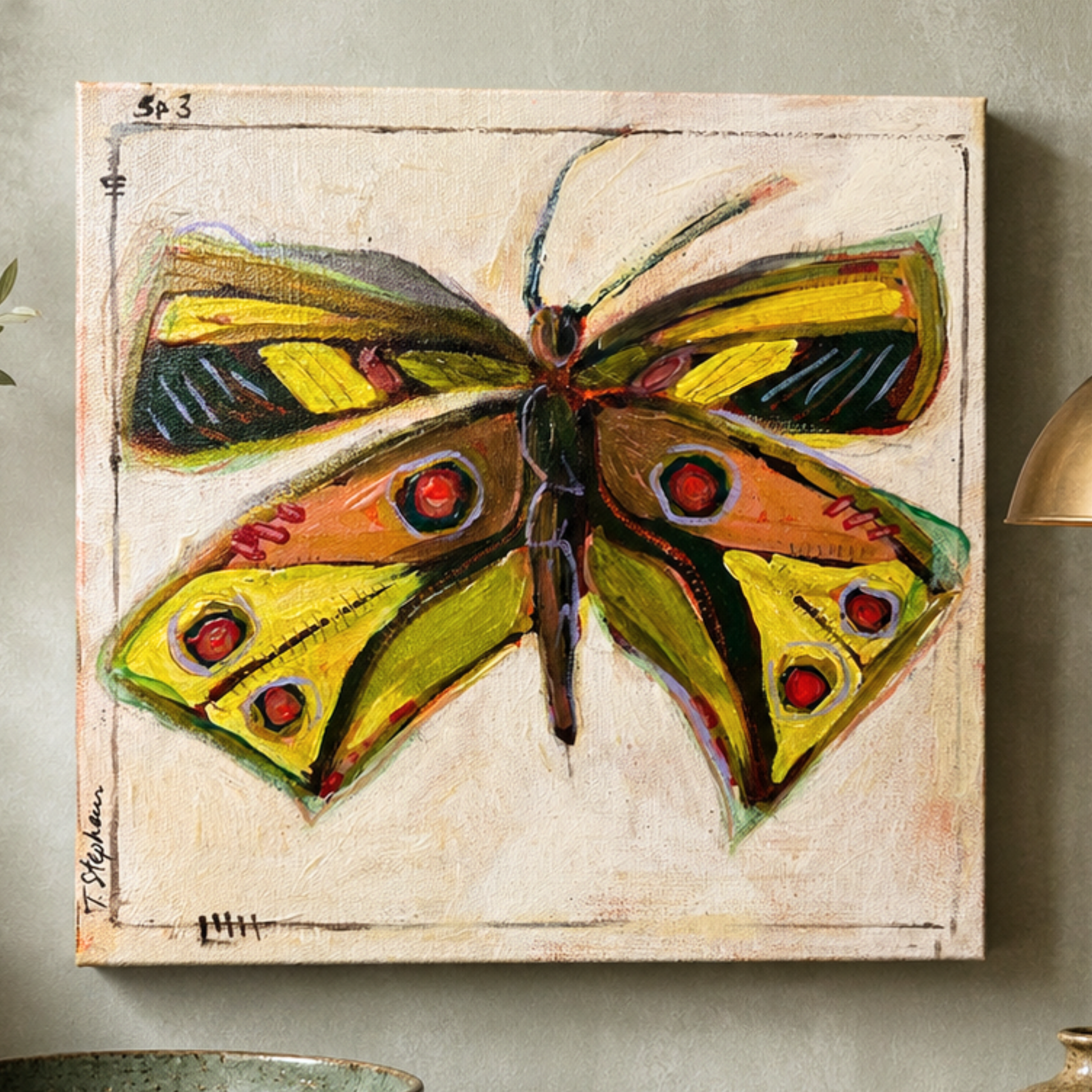 Fragment - Original butterfly painting on 10x10 gallery wrapped canvas, by Tennessee artist Teri Stephens, part of the Wild Meadow Butterflies Series