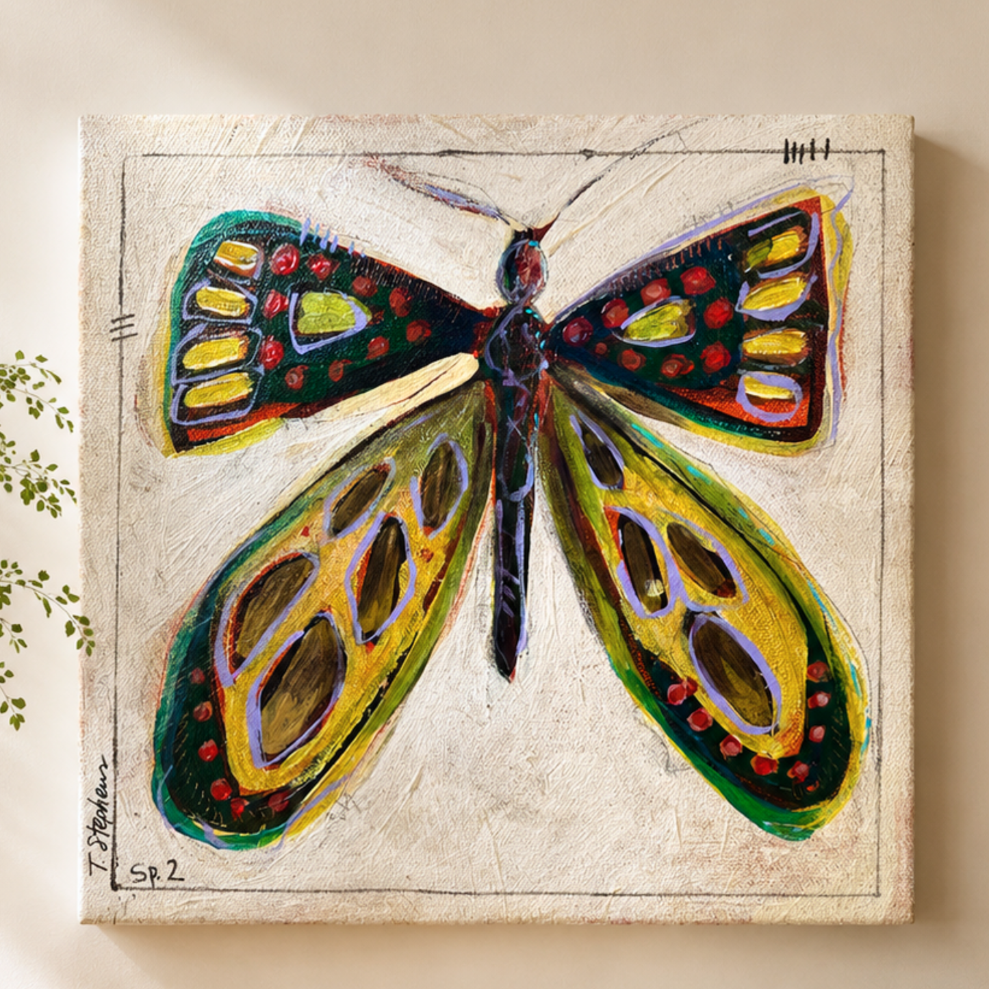 Lift - Original butterfly painting on 10x10 gallery wrapped canvas, by Tennessee artist Teri Stephens, part of the Wild Meadow Butterflies Series