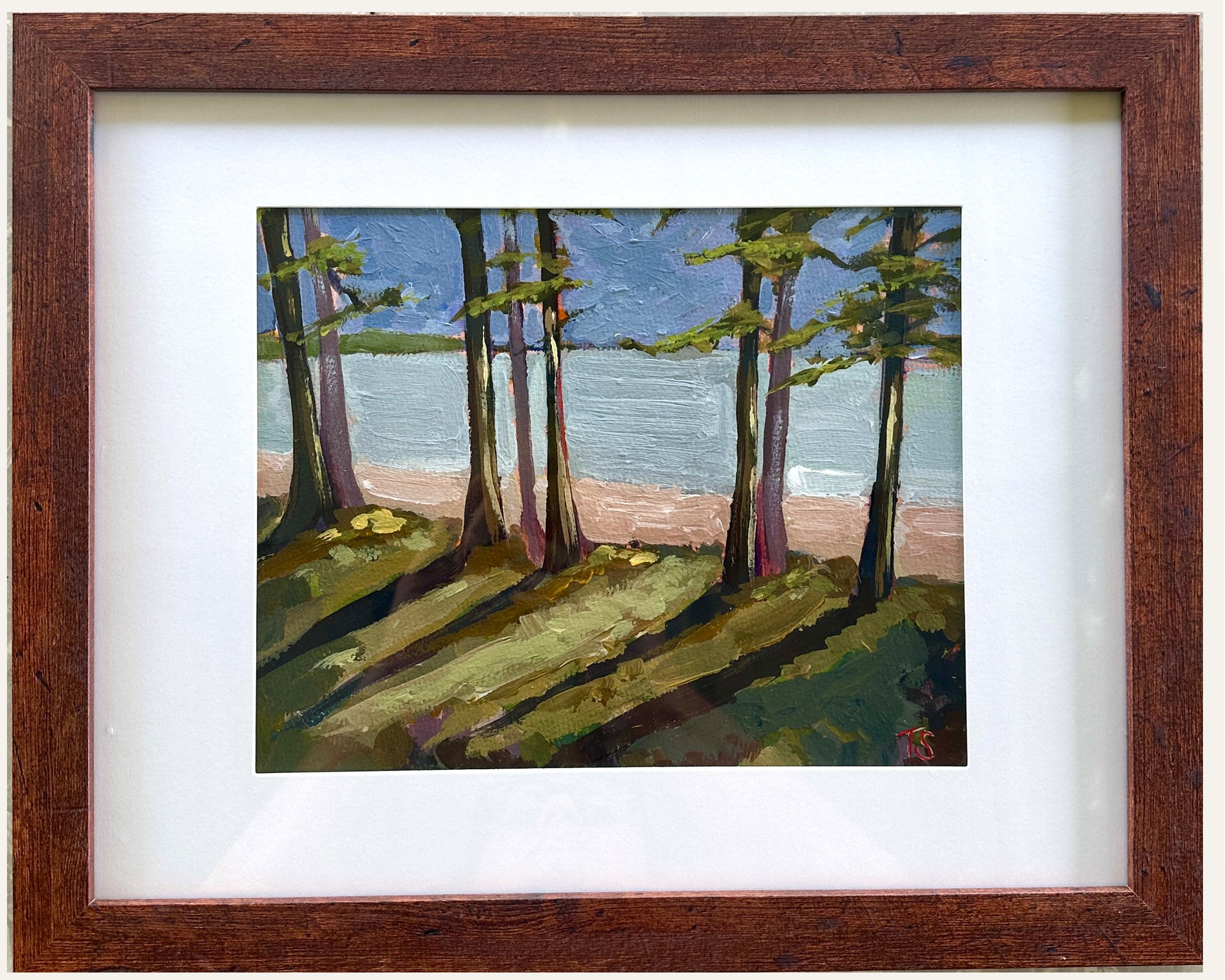Pines - original landscape artwork by Tennessee artist Teri Stephens, depicting a lake shore scene in Big Sandy, Tennessee