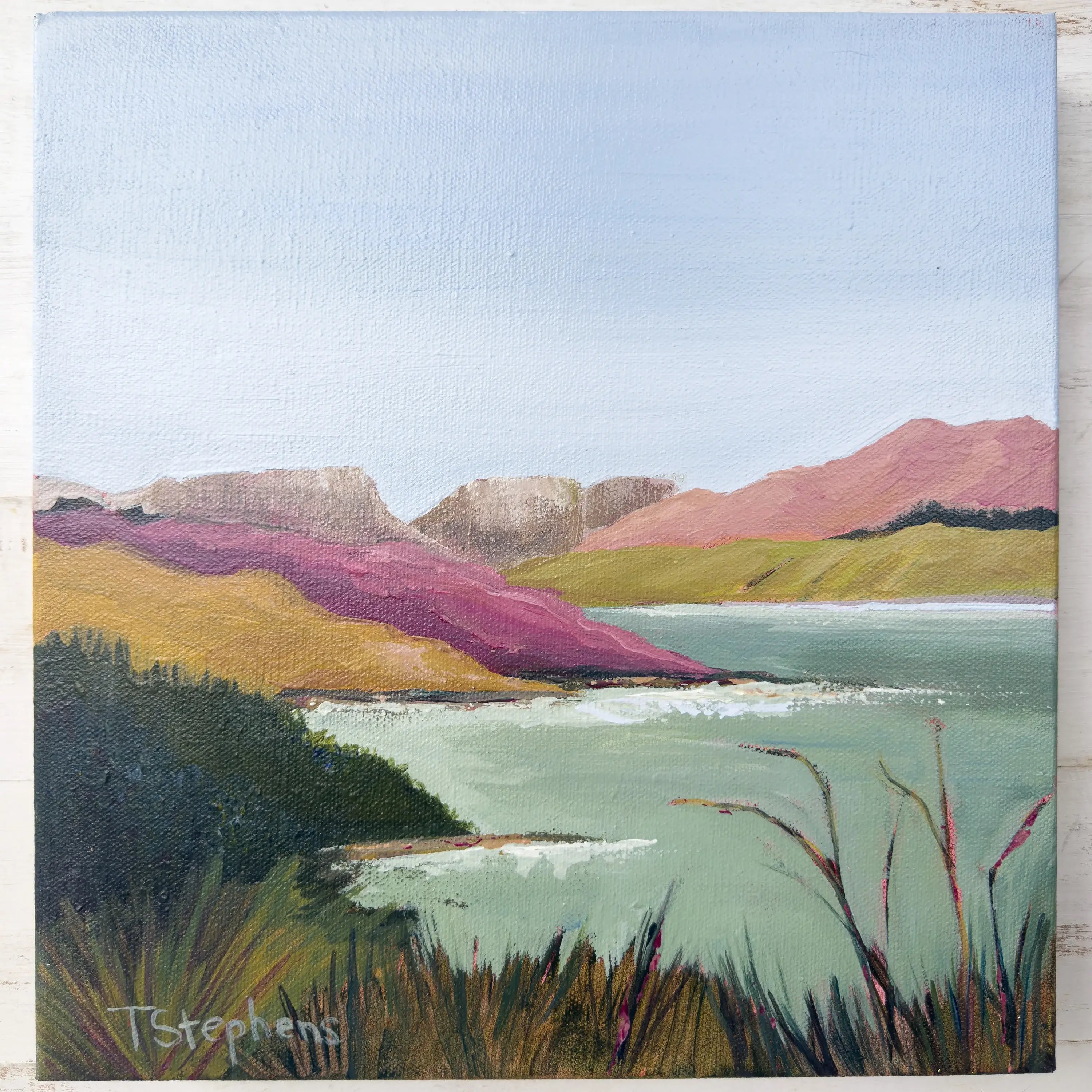 Scenic Pastures リトグラフ 絵画 Reservoir – Original Acrylic Water Landscape | Teri Stephens Art