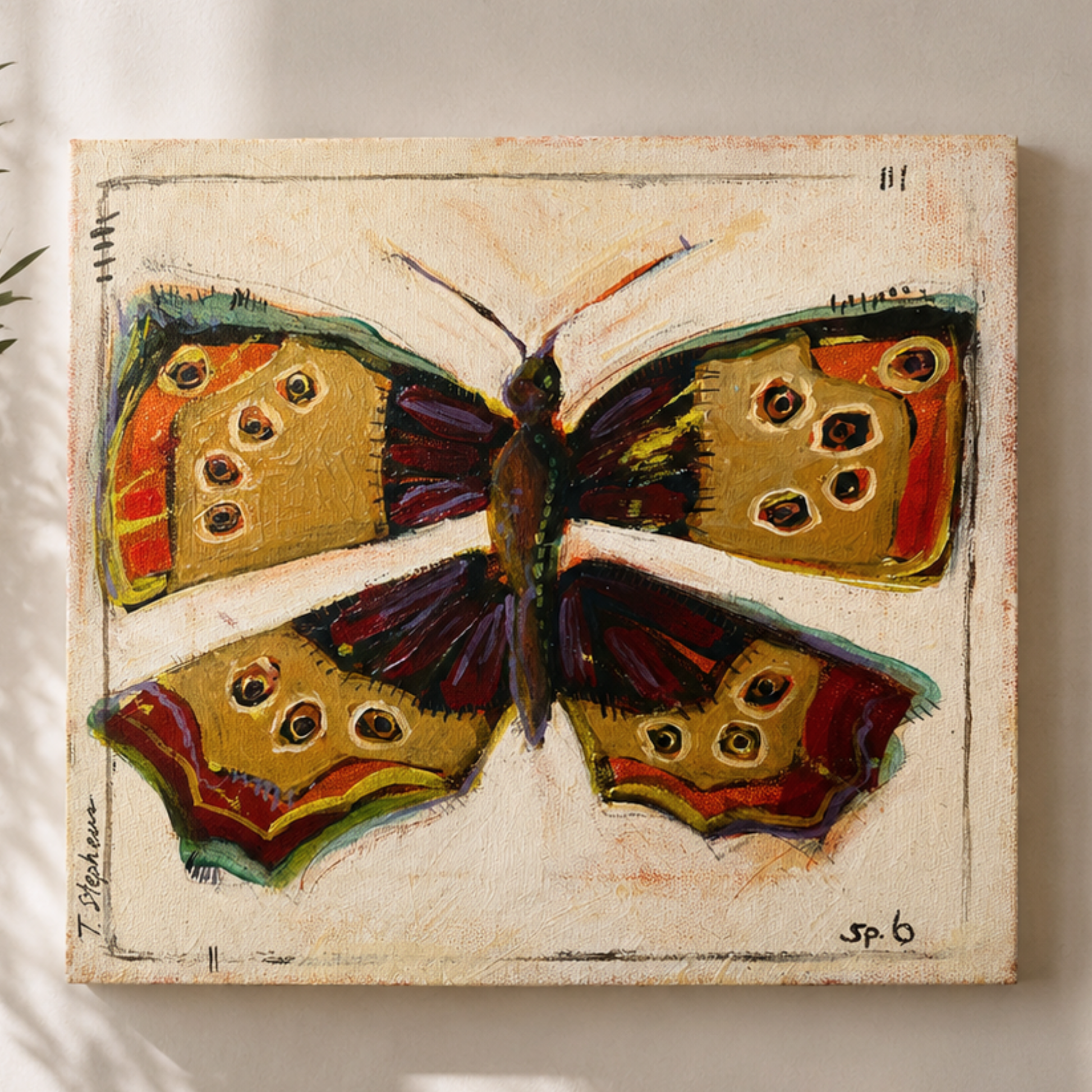 Shift - Original butterfly painting on 10x10 gallery wrapped canvas, by Tennessee artist Teri Stephens, part of the Wild Meadow Butterflies Series