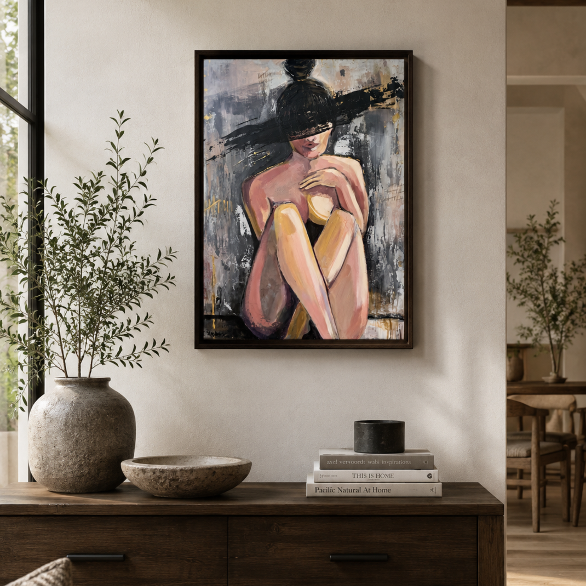 Unseen - mixed media figurative portrait on wood panel by Tennessee artist Teri Stephens, 20 x 29