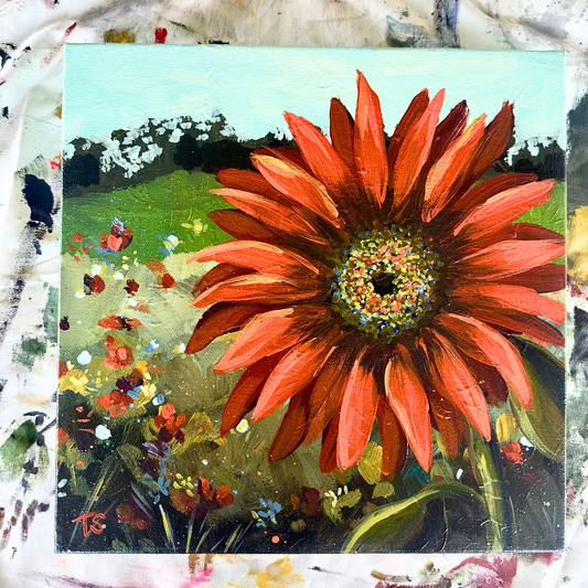 Vermillion is an original sunflower painting by artist Teri Stephens.