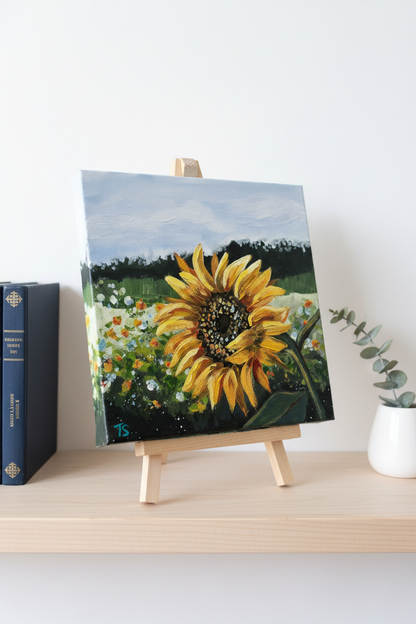 One of a kind original sunflower painting 'Honey' by Teri Stephens – warm golden tones, 10x10 acrylic on canvas