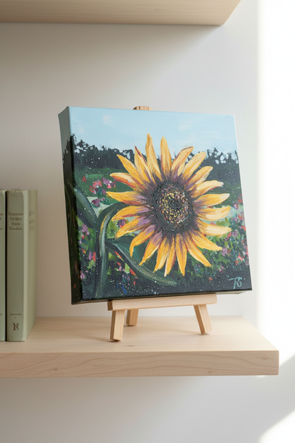 One of a kind original sunflower painting 'Honey' by Teri Stephens – warm golden tones, 10x10 acrylic on canvas